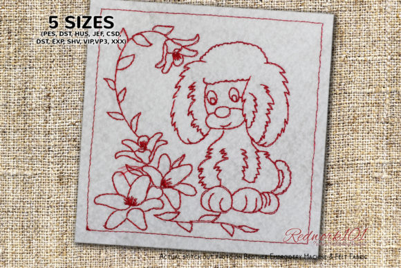 Nice Puppy Looking at Flowers Redwork Review