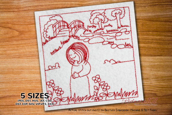 Review: Girl Looking Flowers Redwork for Craft Fairs