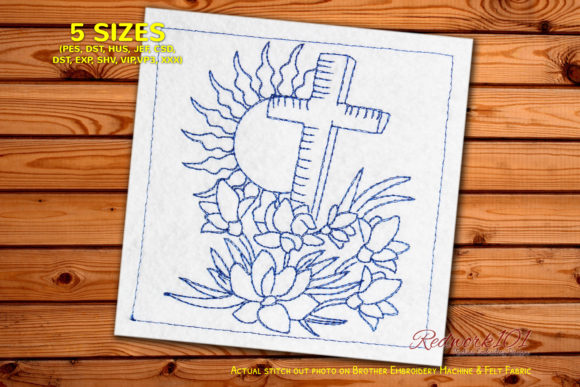 Reviewing Wooden Cross with Flowers Redwork